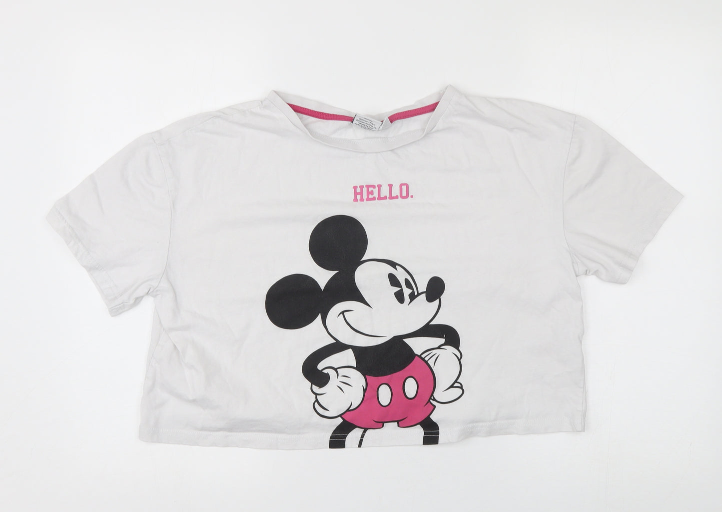 Primark Womens White   Cropped T-Shirt Size L  - disney, mmickey mouse