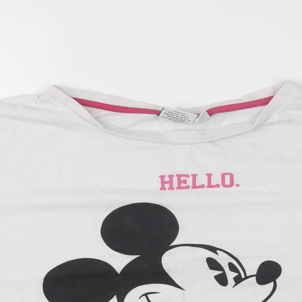 Primark Womens White   Cropped T-Shirt Size L  - disney, mmickey mouse