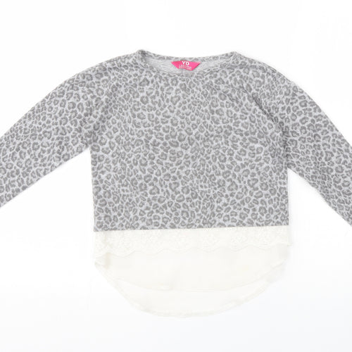 Primark Girls Grey Animal Print  Pullover Jumper Size 7-8 Years
