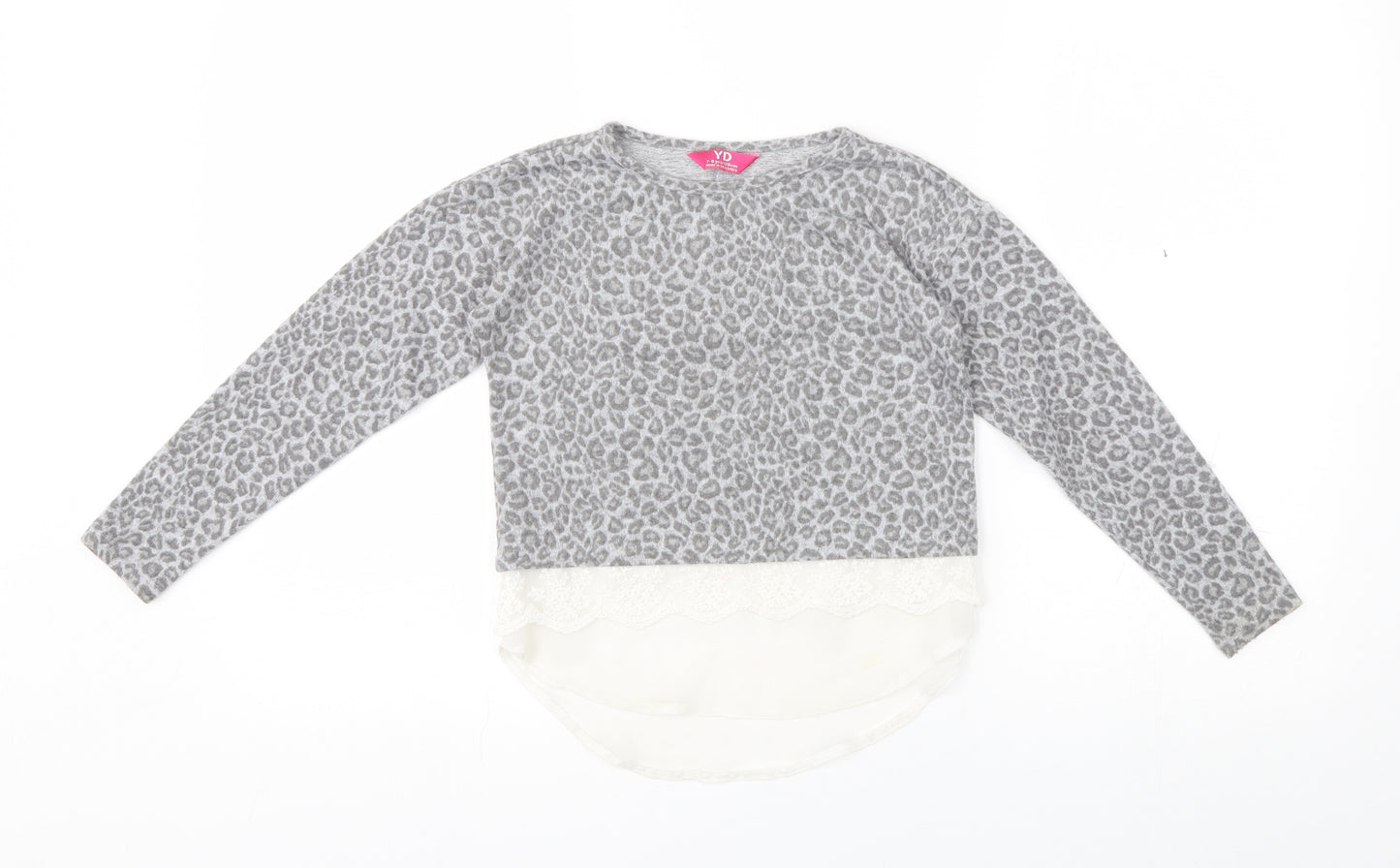 Primark Girls Grey Animal Print  Pullover Jumper Size 7-8 Years