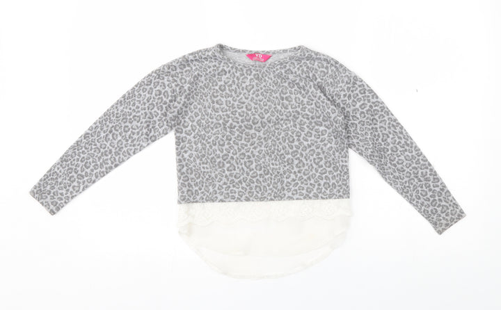 Primark Girls Grey Animal Print  Pullover Jumper Size 7-8 Years