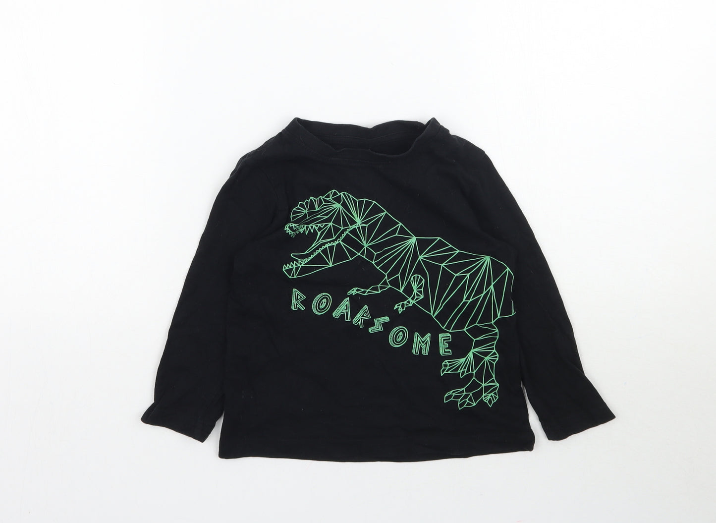 Primark Boys Black   Basic T-Shirt Size 2-3 Years  - Dinosaur Roarsome