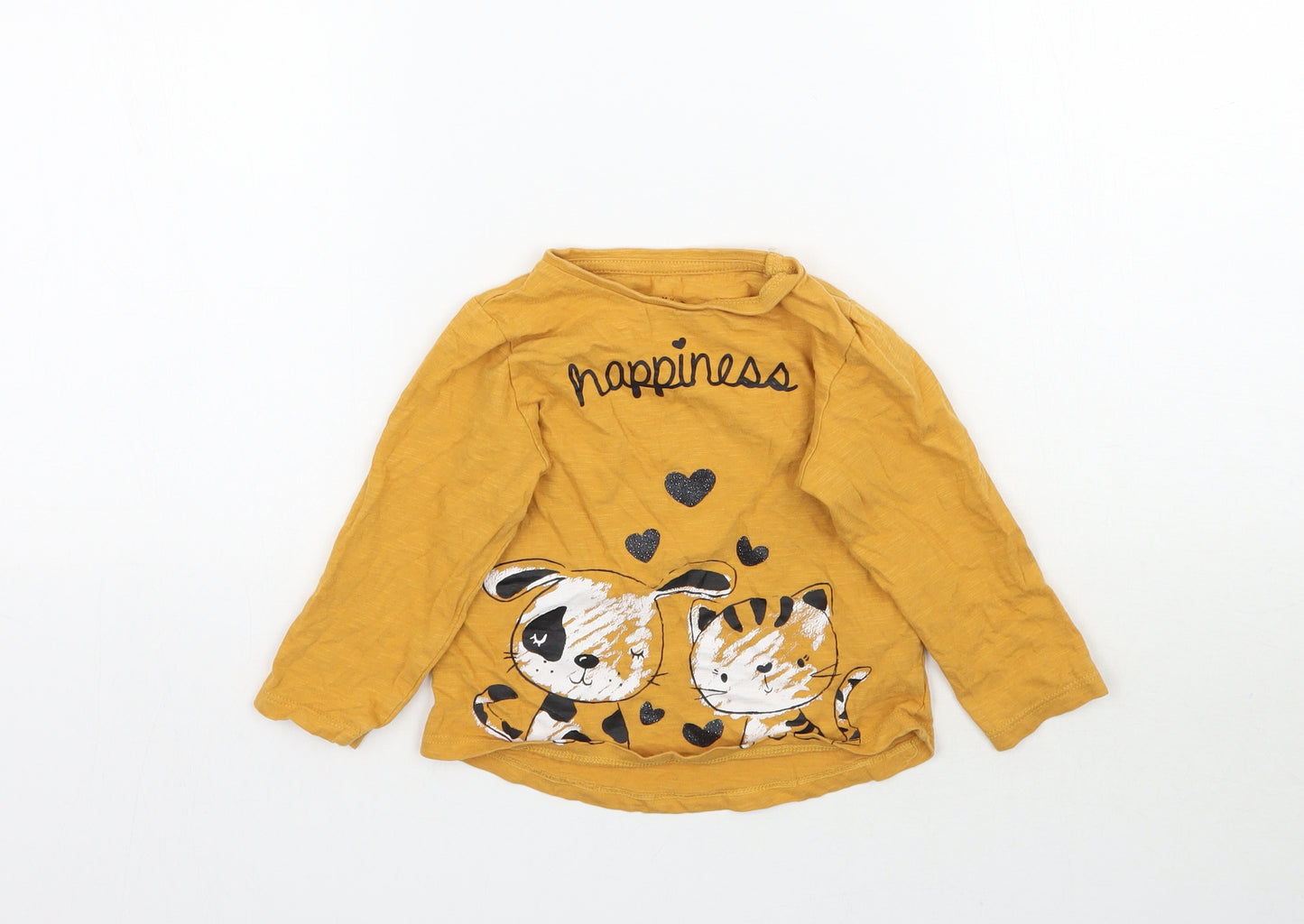 Matalan Girls Yellow   Basic T-Shirt Size 18-24 Months  - Happiness Cat