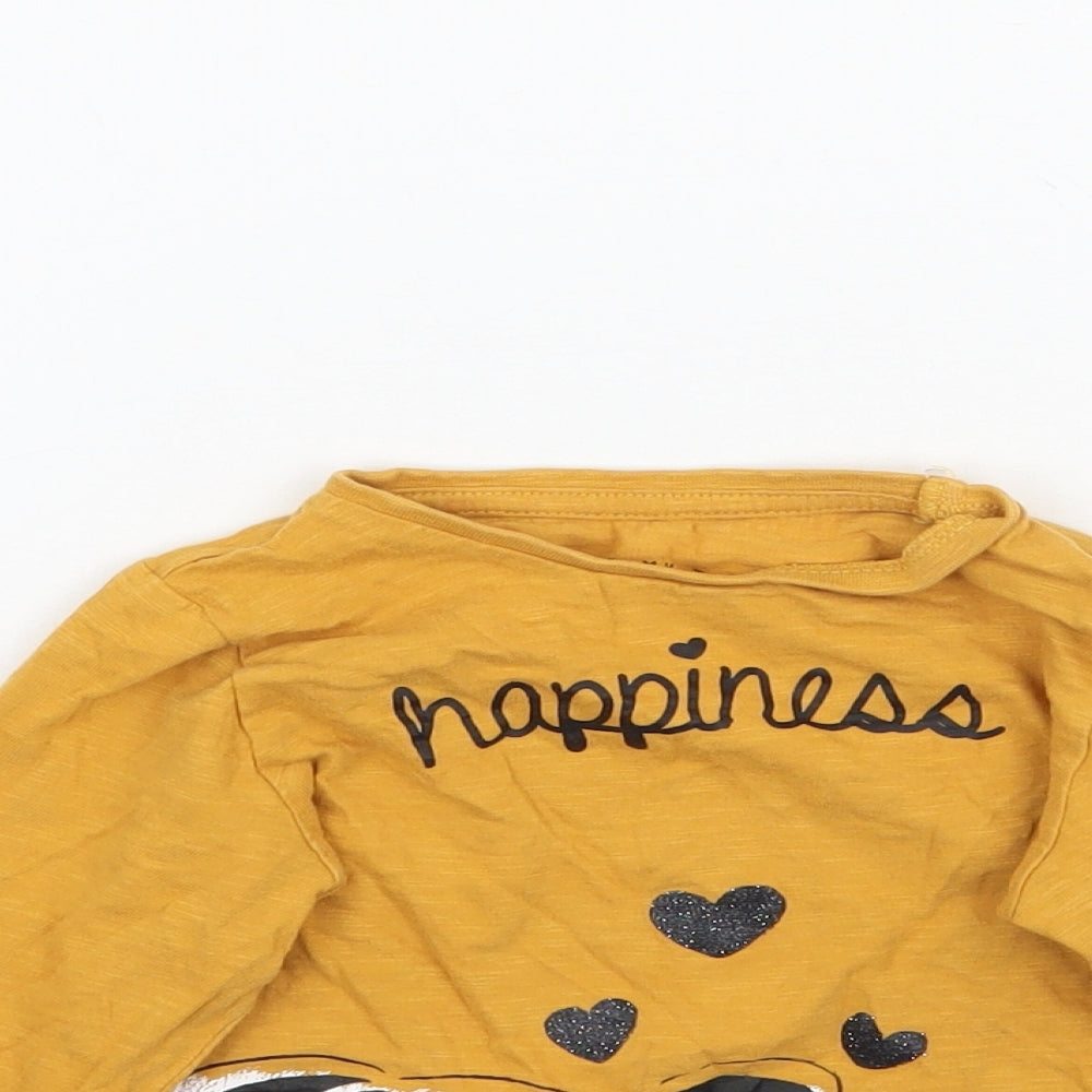 Matalan Girls Yellow   Basic T-Shirt Size 18-24 Months  - Happiness Cat