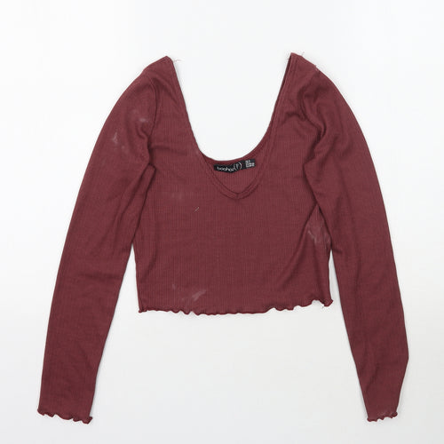 Boohoo Womens Red   Basic T-Shirt Size 6  - Maroon