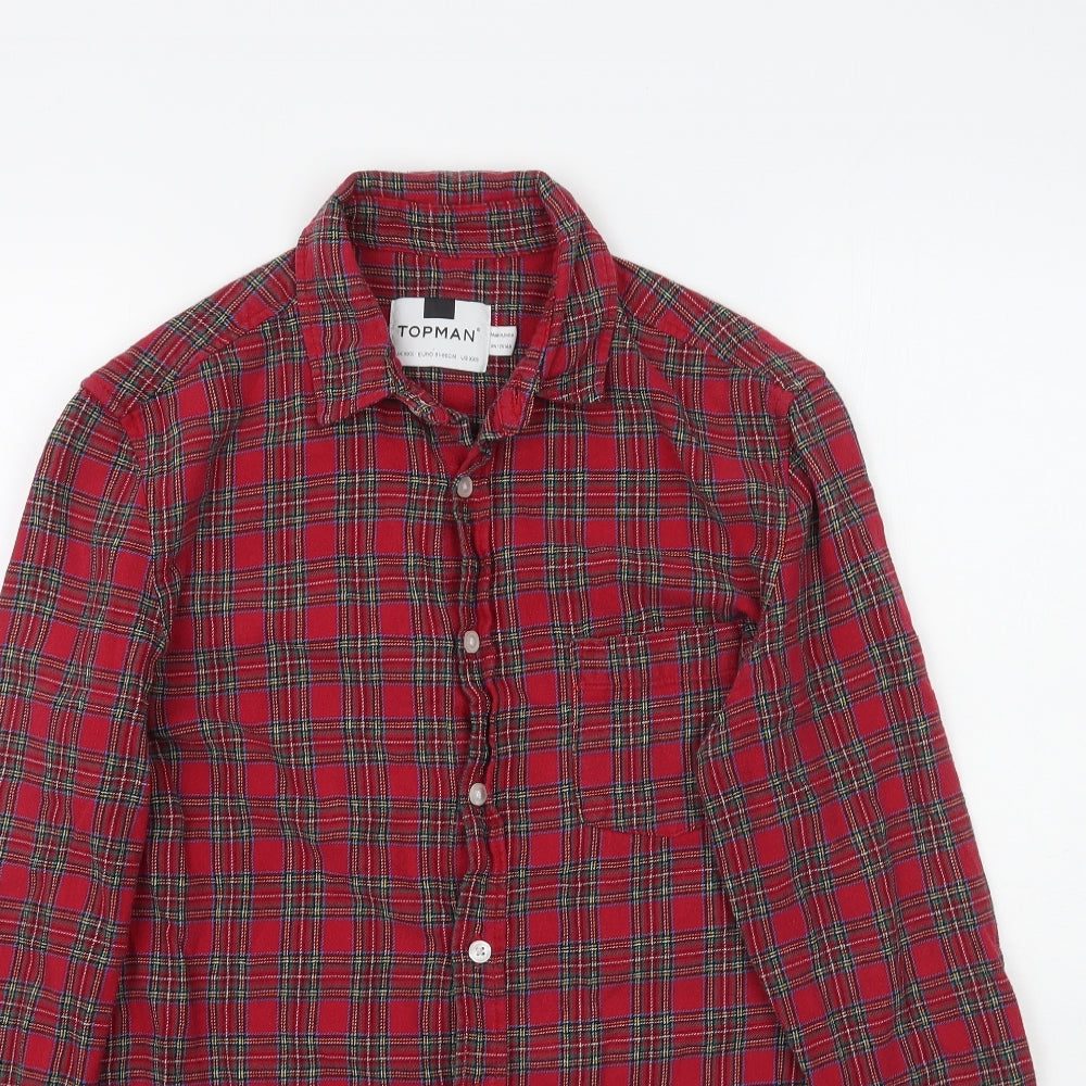 Topman Mens Red Plaid   Button-Up Size XS