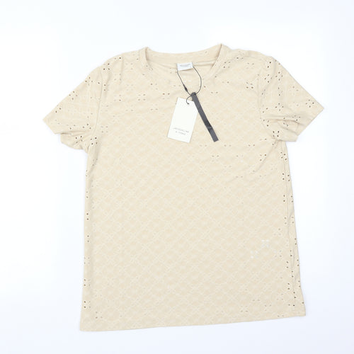 JACQUELINE DE YONG Womens Beige Floral  Basic T-Shirt Size S