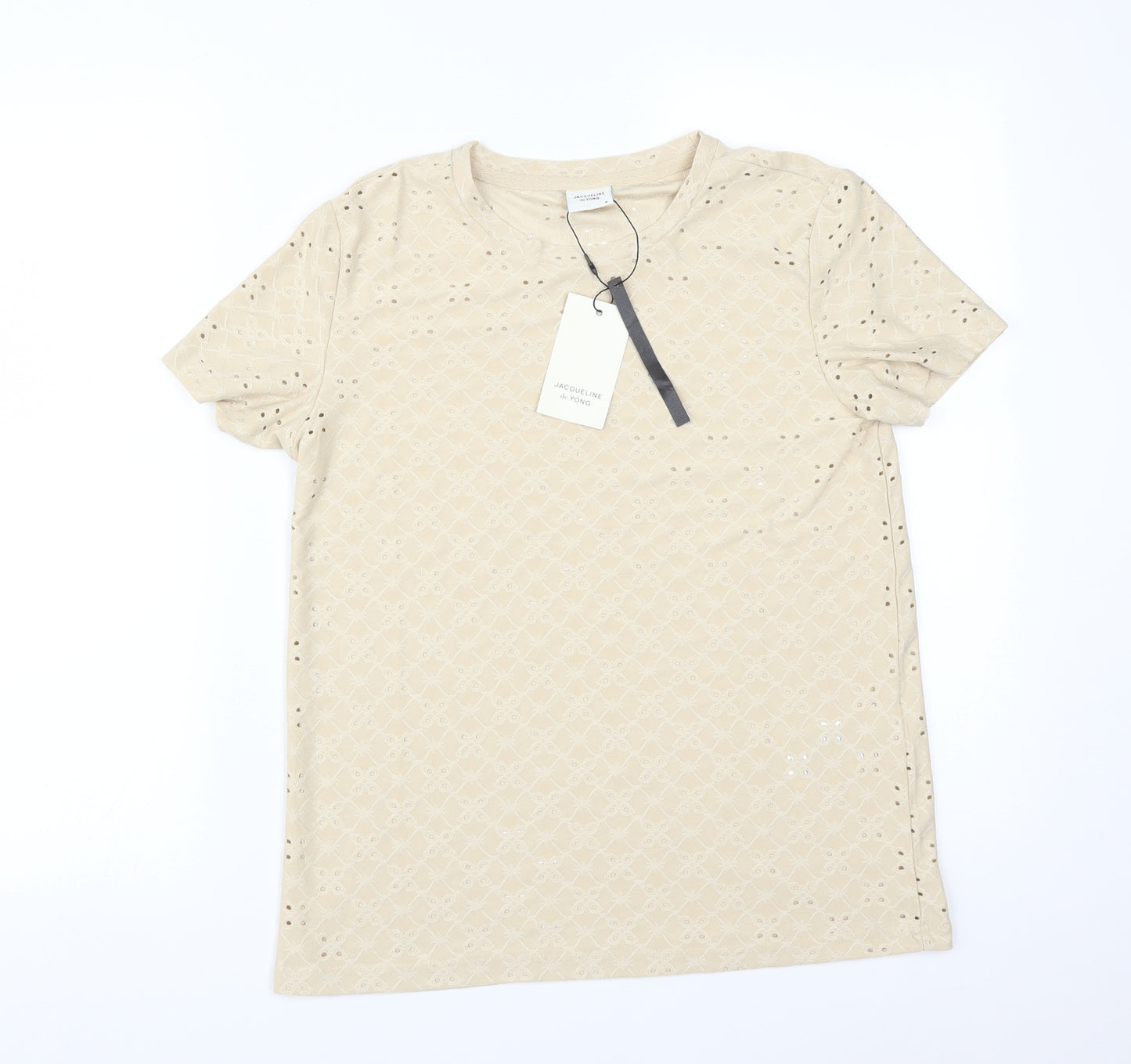 JACQUELINE DE YONG Womens Beige Floral  Basic T-Shirt Size S