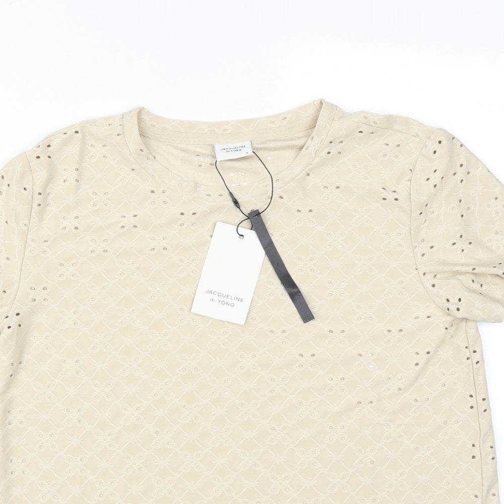 JACQUELINE DE YONG Womens Beige Floral  Basic T-Shirt Size S