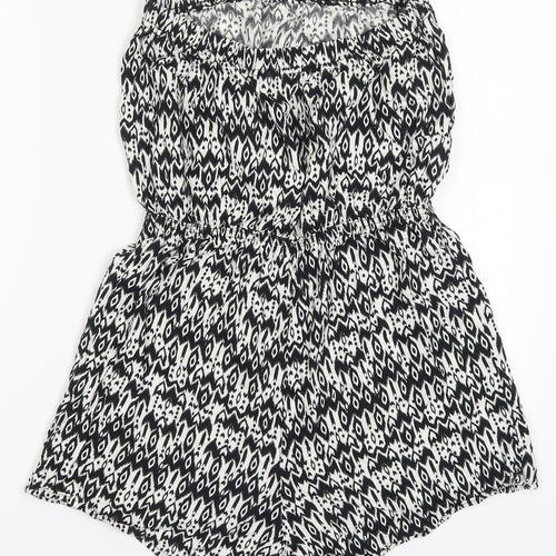 H&M Womens Black Geometric  Playsuit One-Piece Size 12  - Black and White