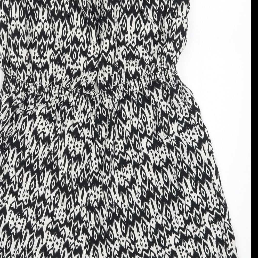 H&M Womens Black Geometric  Playsuit One-Piece Size 12  - Black and White