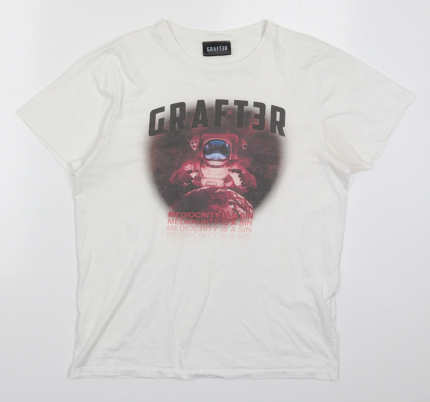 Grafter Mens White    T-Shirt Size S  - Grafter Mediocrity is a Sin