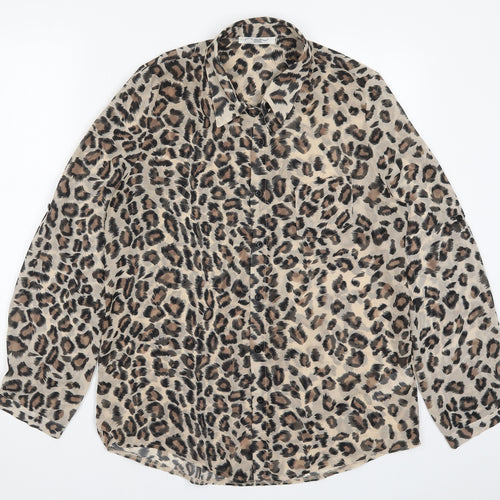 New Look Womens Brown Animal Print  Basic Button-Up Size 12