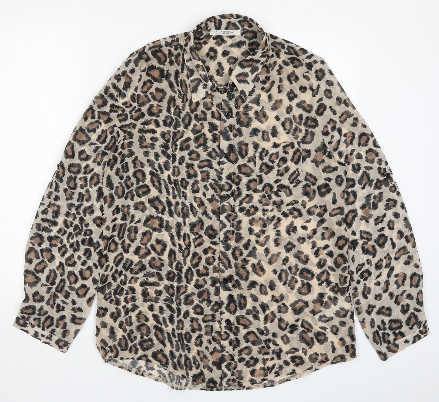 New Look Womens Brown Animal Print  Basic Button-Up Size 12