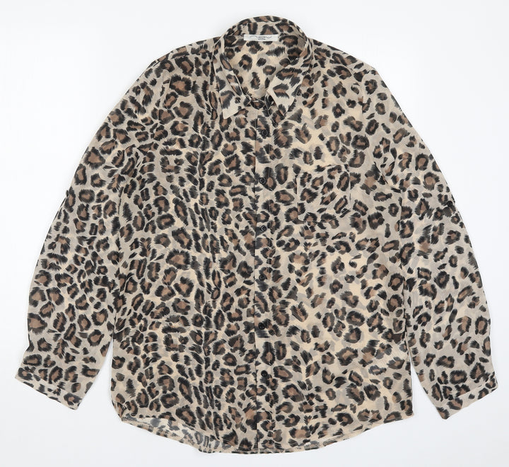 New Look Womens Brown Animal Print  Basic Button-Up Size 12
