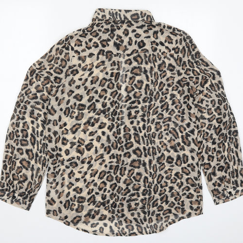 New Look Womens Brown Animal Print  Basic Button-Up Size 12