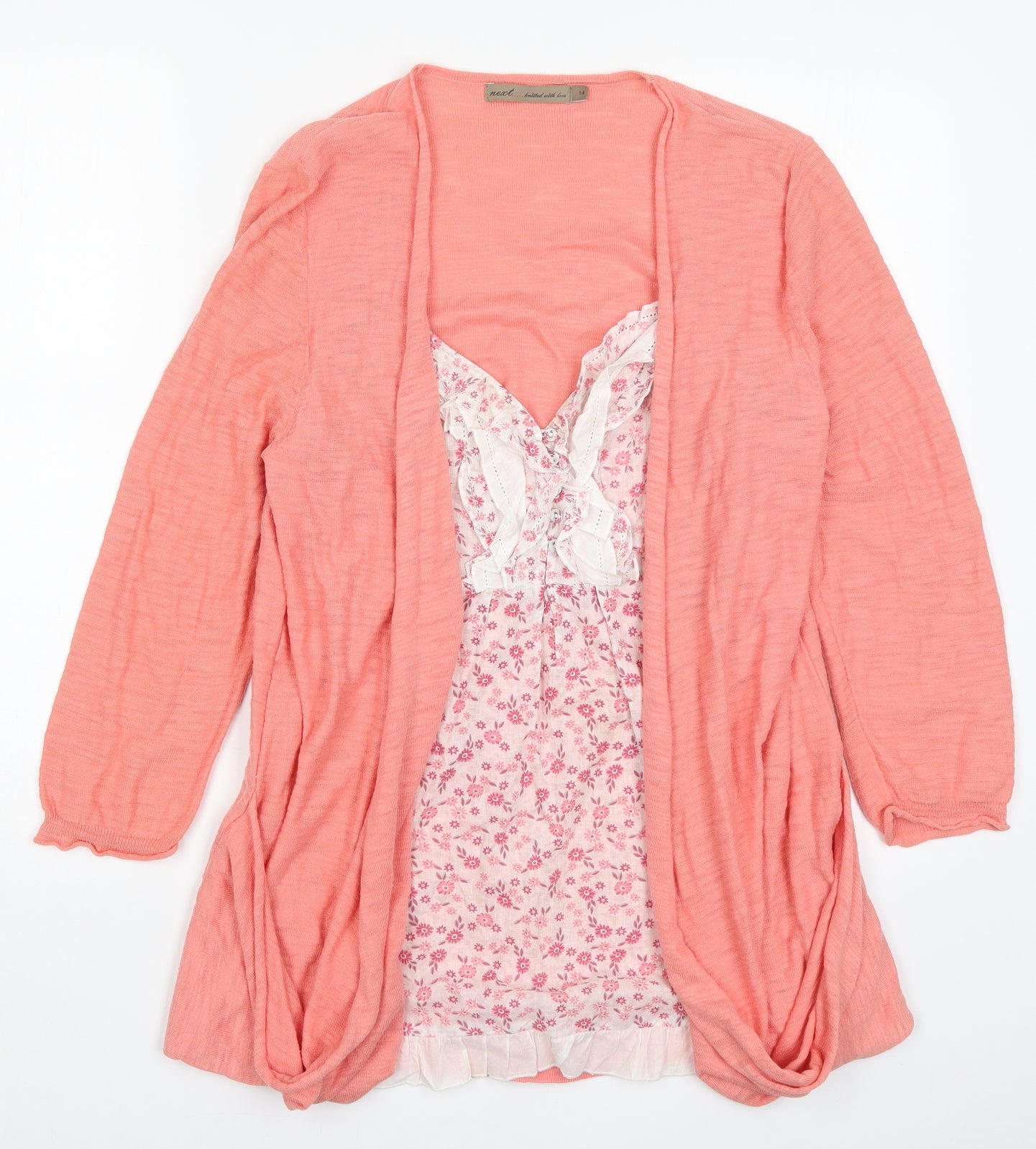 NEXT Womens Pink Floral Knit Cardigan Jumper Size 14  - Cardigan and Top All in One