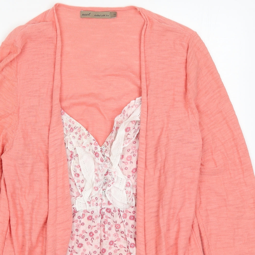 NEXT Womens Pink Floral Knit Cardigan Jumper Size 14  - Cardigan and Top All in One
