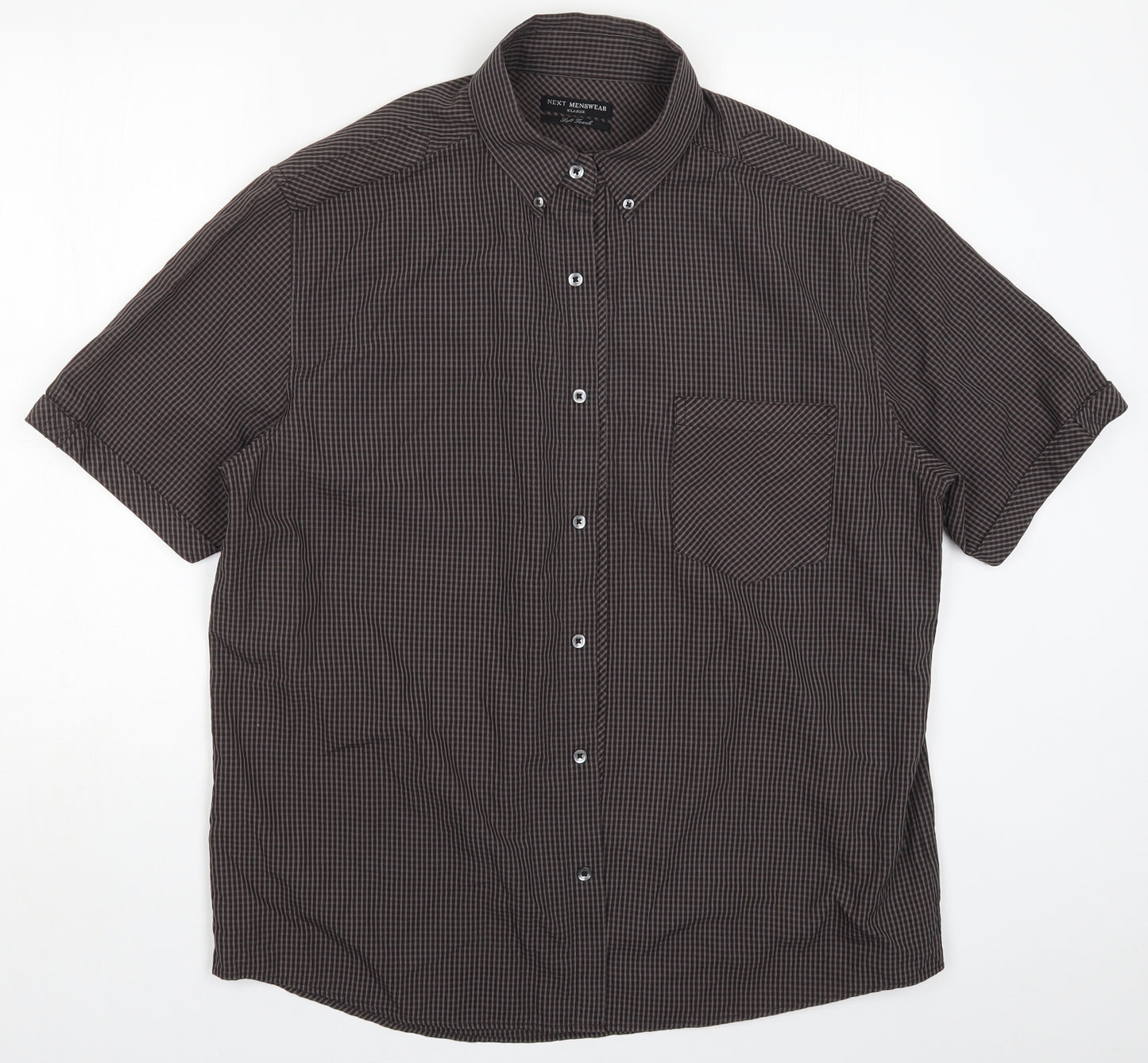 NEXT Mens Brown Check   Button-Up Size XL