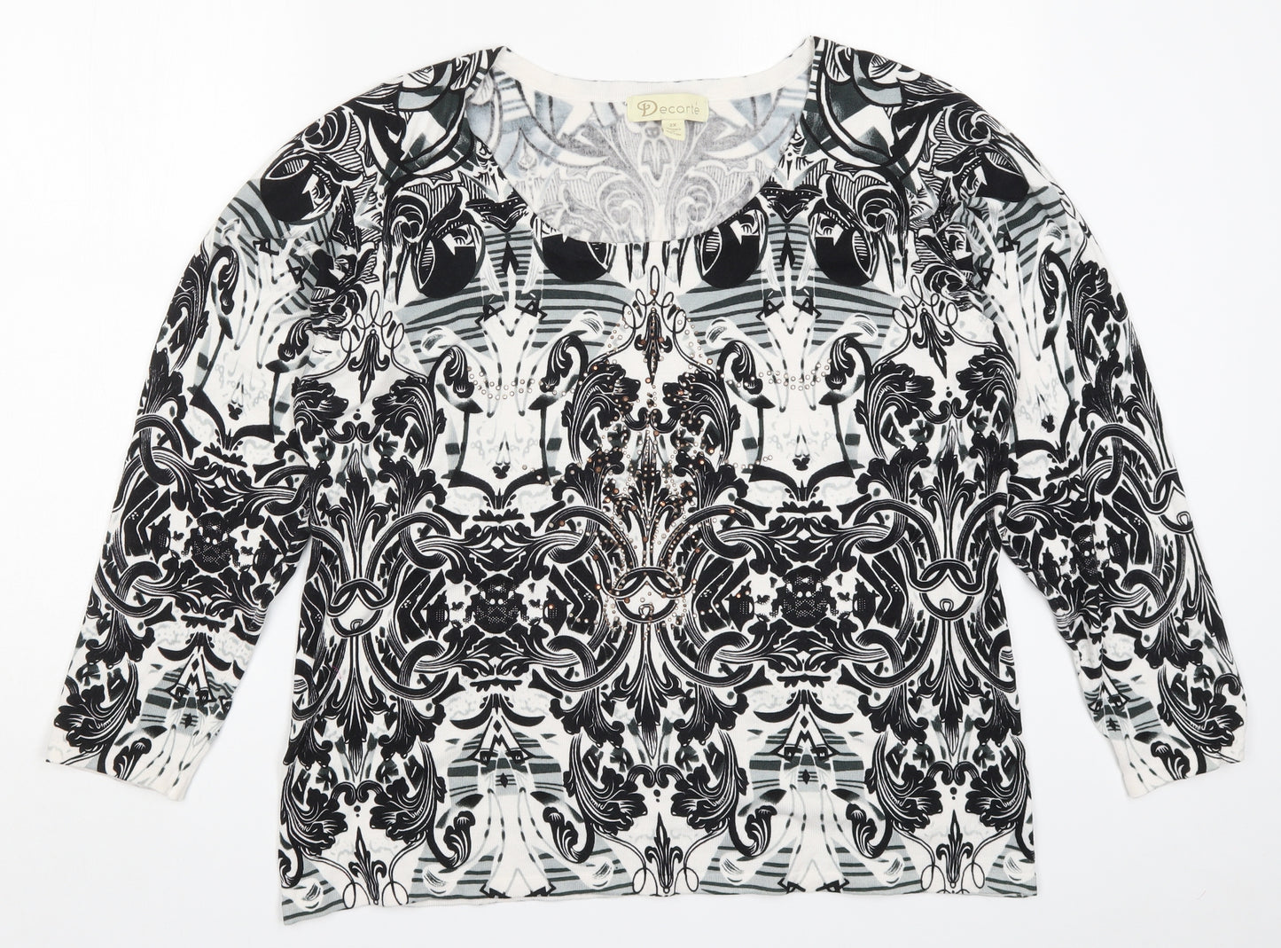 Decarte Womens Black Geometric Knit Pullover Jumper Size 2XL  - Batik