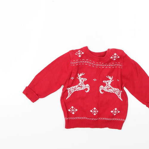Marks and Spencer Baby Red Geometric  Pullover Jumper Size 9-12 Months