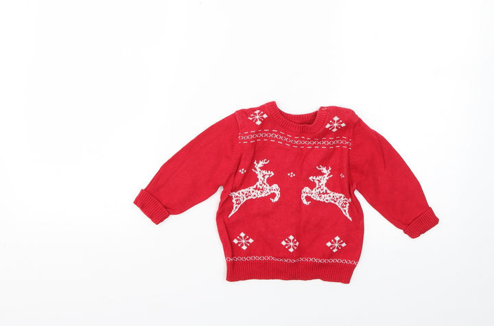 Marks and Spencer Baby Red Geometric  Pullover Jumper Size 9-12 Months