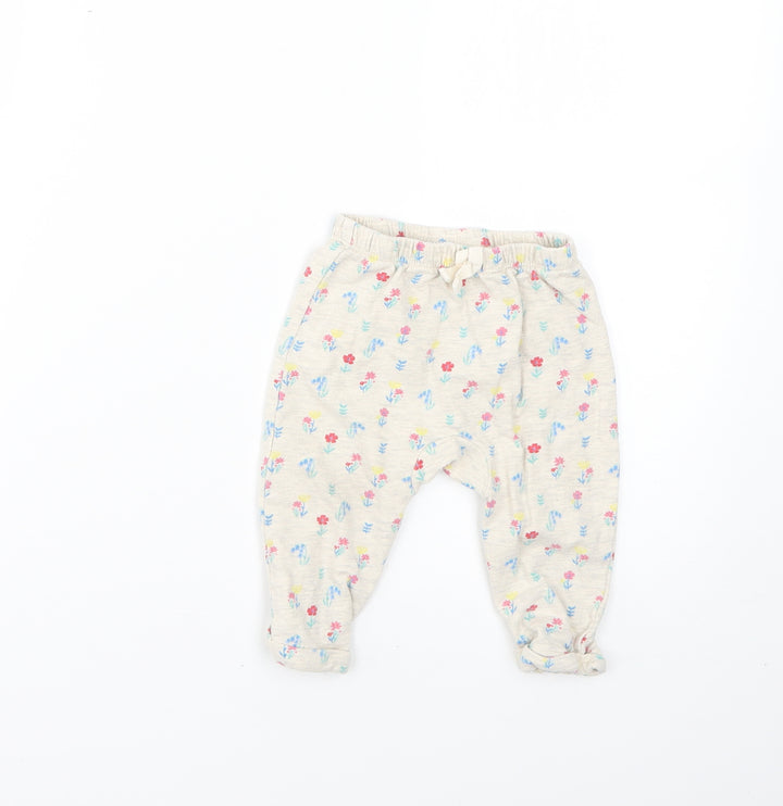 TU Baby Beige Floral  Cropped Trousers Size 6-9 Months