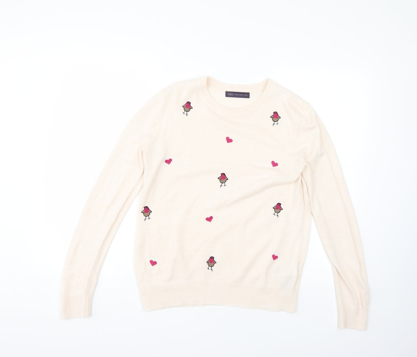 Marks and Spencer Womens Beige Geometric  Pullover Jumper Size S