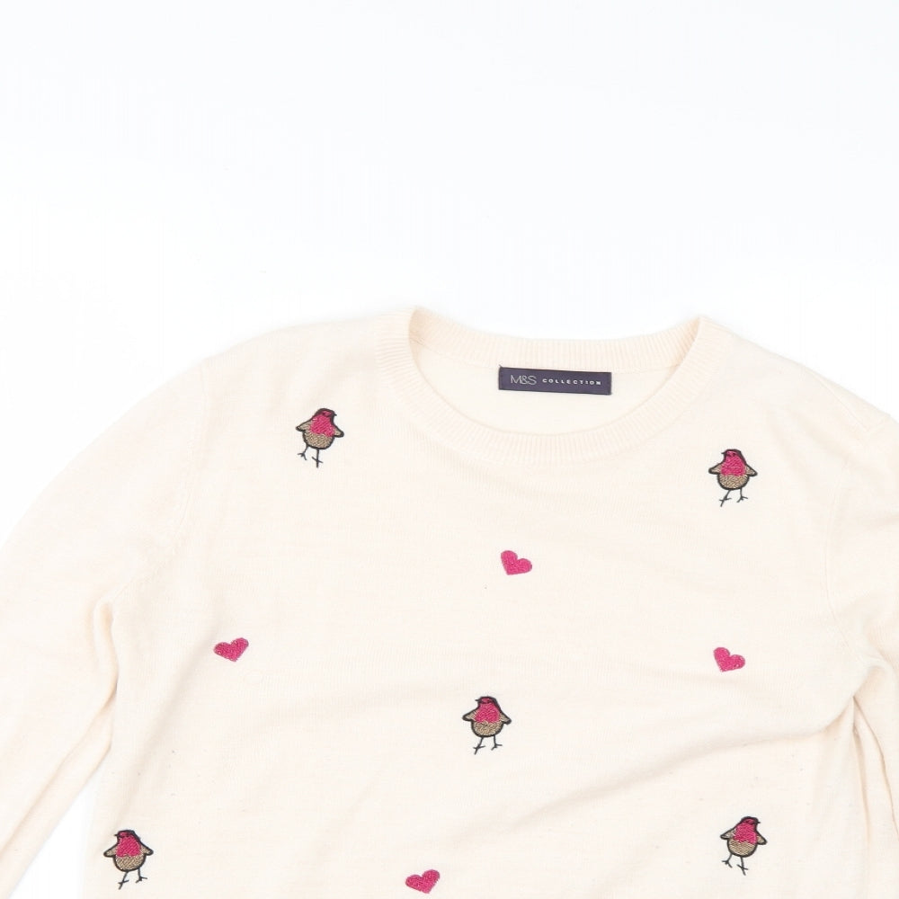 Marks and Spencer Womens Beige Geometric  Pullover Jumper Size S
