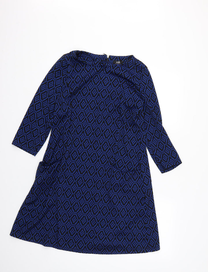 Wallis Womens Blue Geometric  Fit & Flare  Size 10