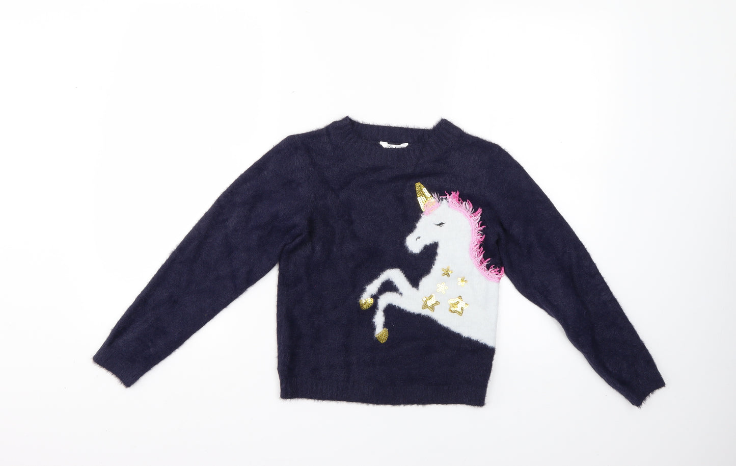 M&Co Girls Blue Geometric  Pullover Jumper Size 9-10 Years