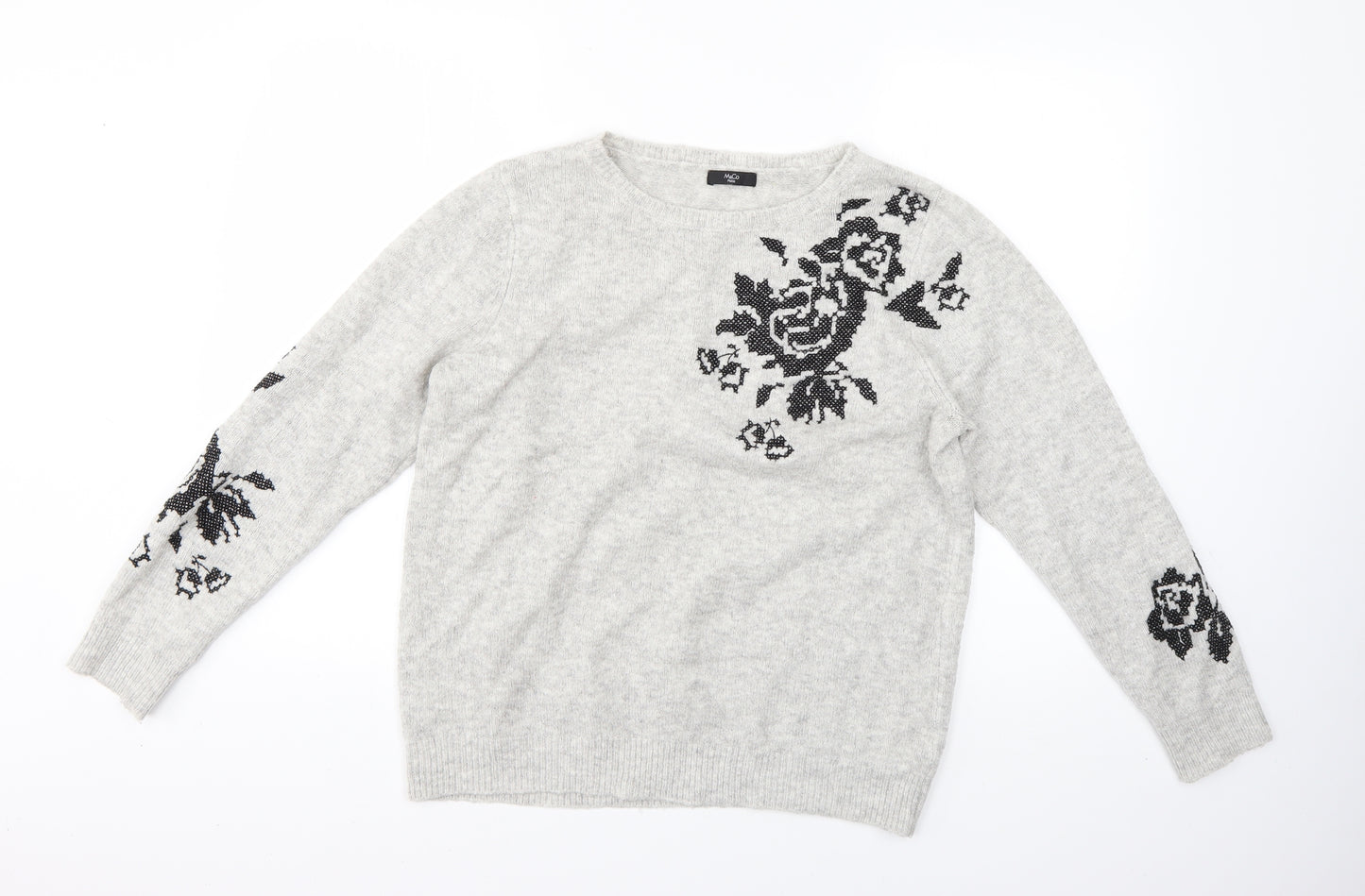 M&Co Womens Grey Floral  Pullover Jumper Size 16