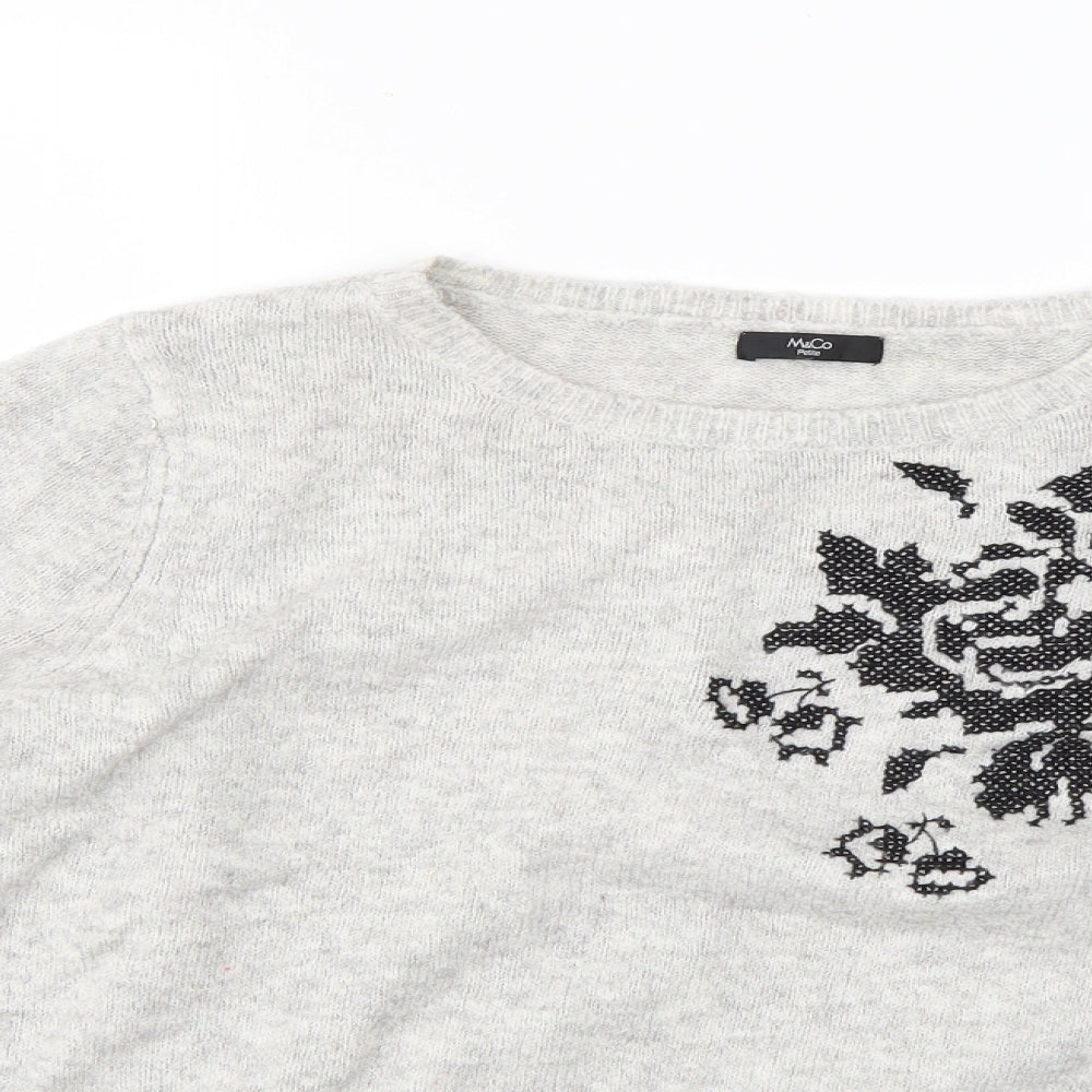 M&Co Womens Grey Floral  Pullover Jumper Size 16