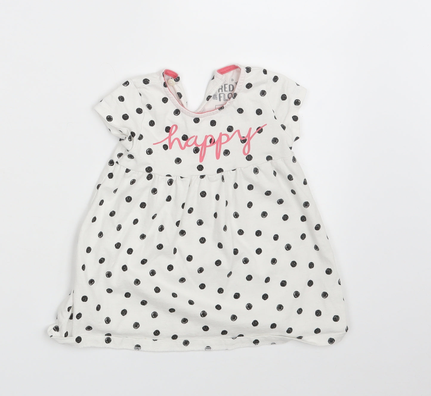 F&F Girls White Polka Dot  T-Shirt Dress  Size 9-12 Months  - HAPPY