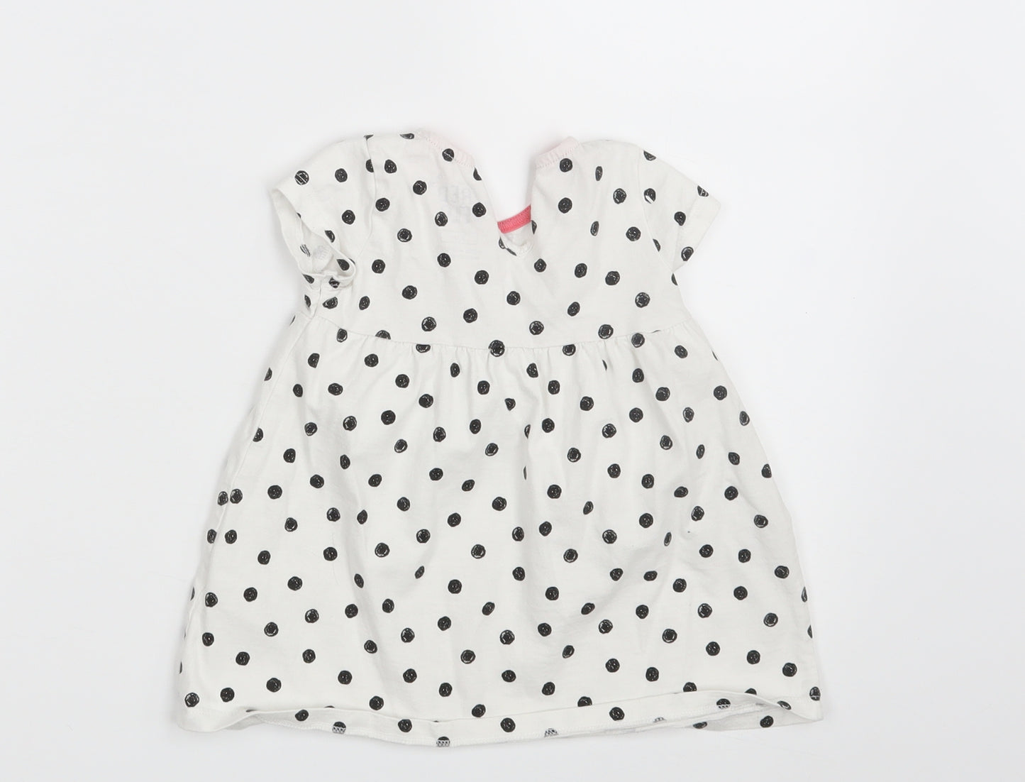 F&F Girls White Polka Dot  T-Shirt Dress  Size 9-12 Months  - HAPPY