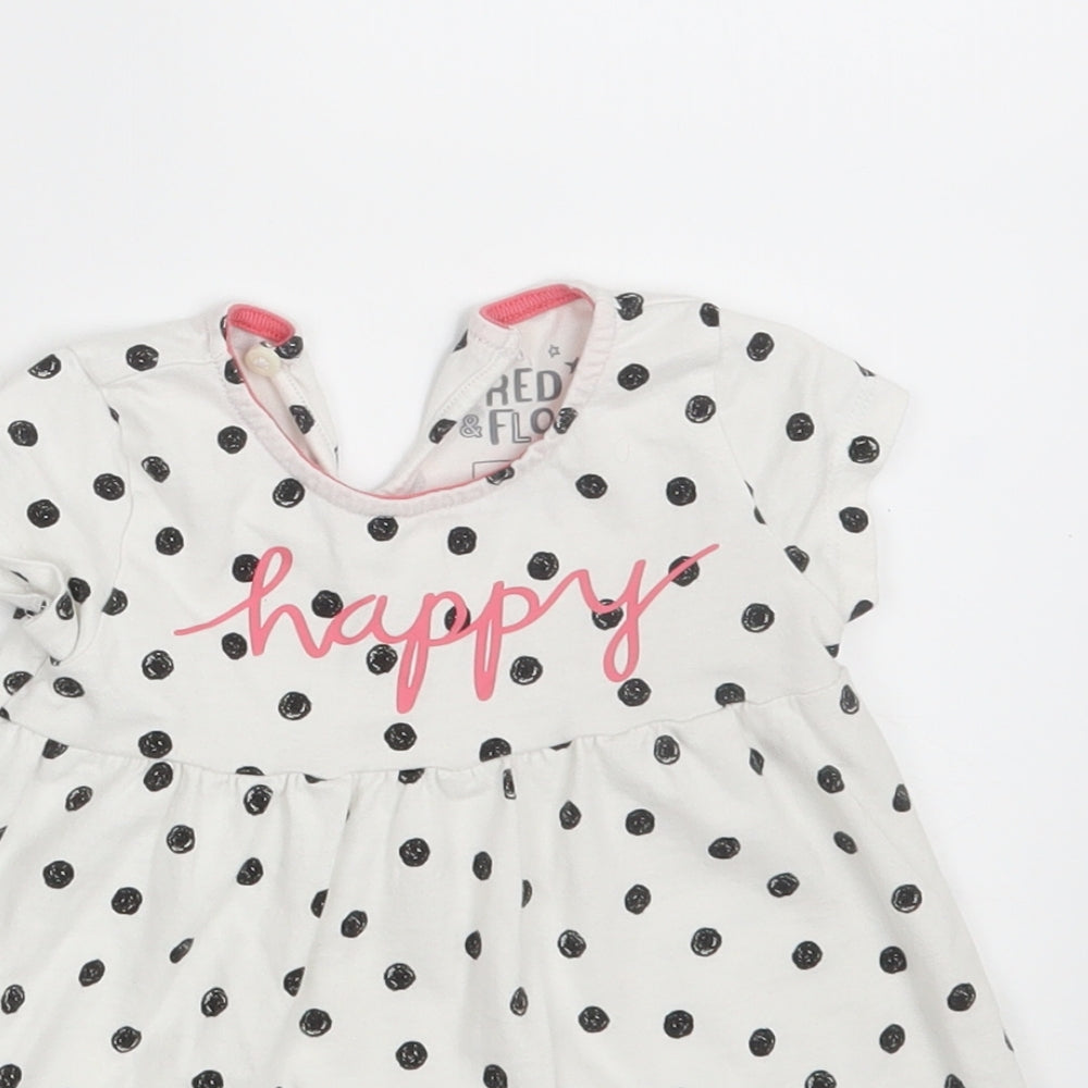 F&F Girls White Polka Dot  T-Shirt Dress  Size 9-12 Months  - HAPPY