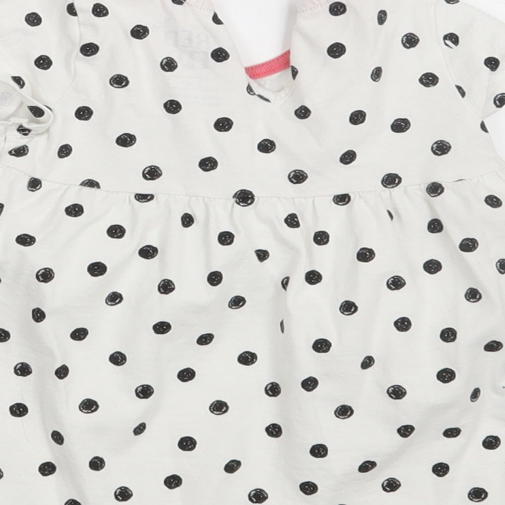 F&F Girls White Polka Dot  T-Shirt Dress  Size 9-12 Months  - HAPPY