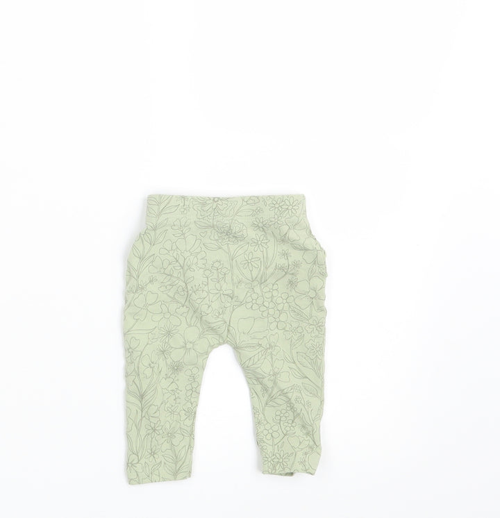 George Girls Green Floral Jogger Leggings Size 0-3 Months - Waist 14in; Inside leg 5in
