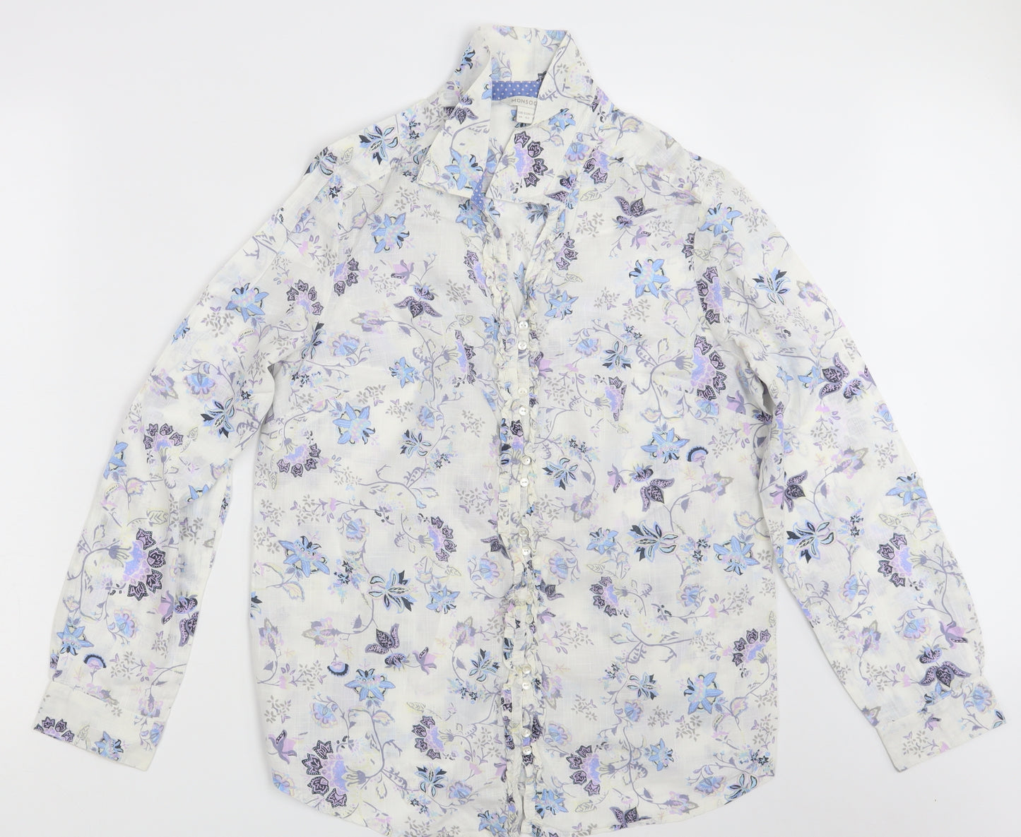 Monsoon Womens White Floral  Basic Button-Up Size 14