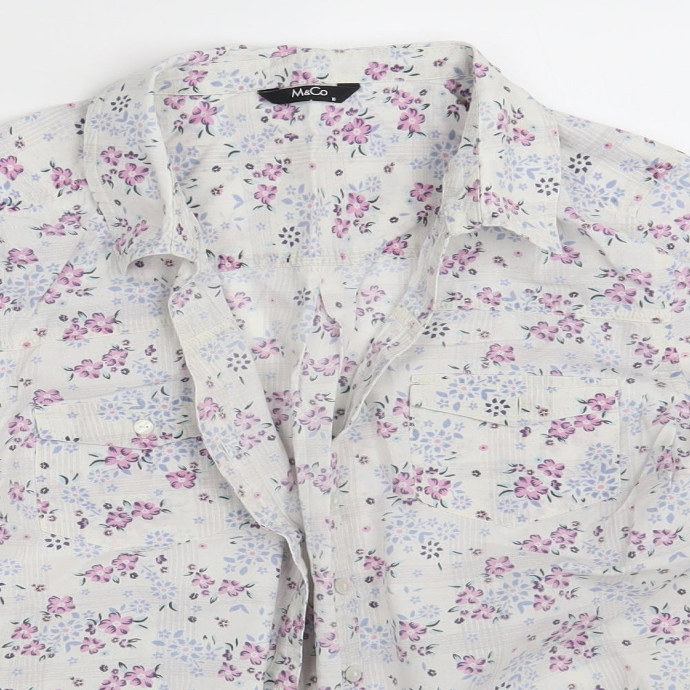 M & Co. Womens Pink Floral  Basic Button-Up Size 16
