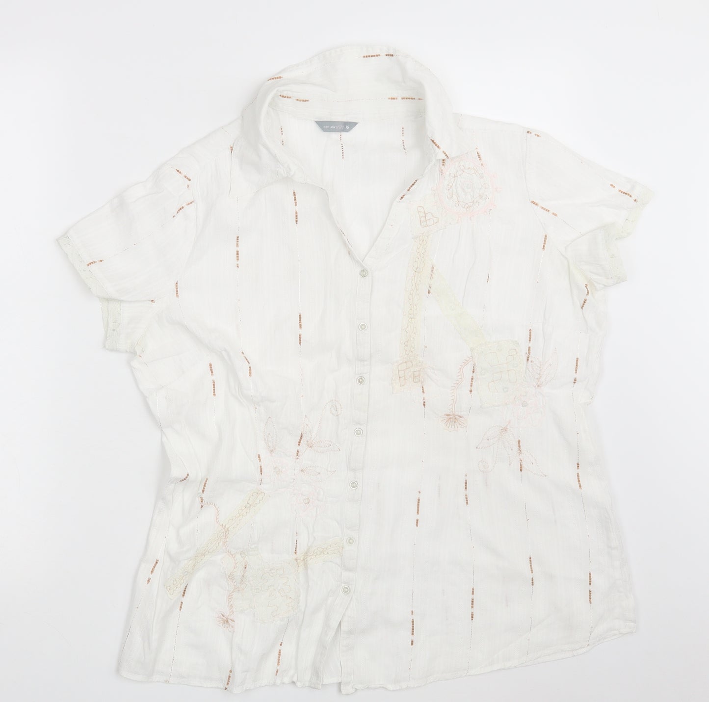Per Una Womens White Striped  Basic Button-Up Size 16