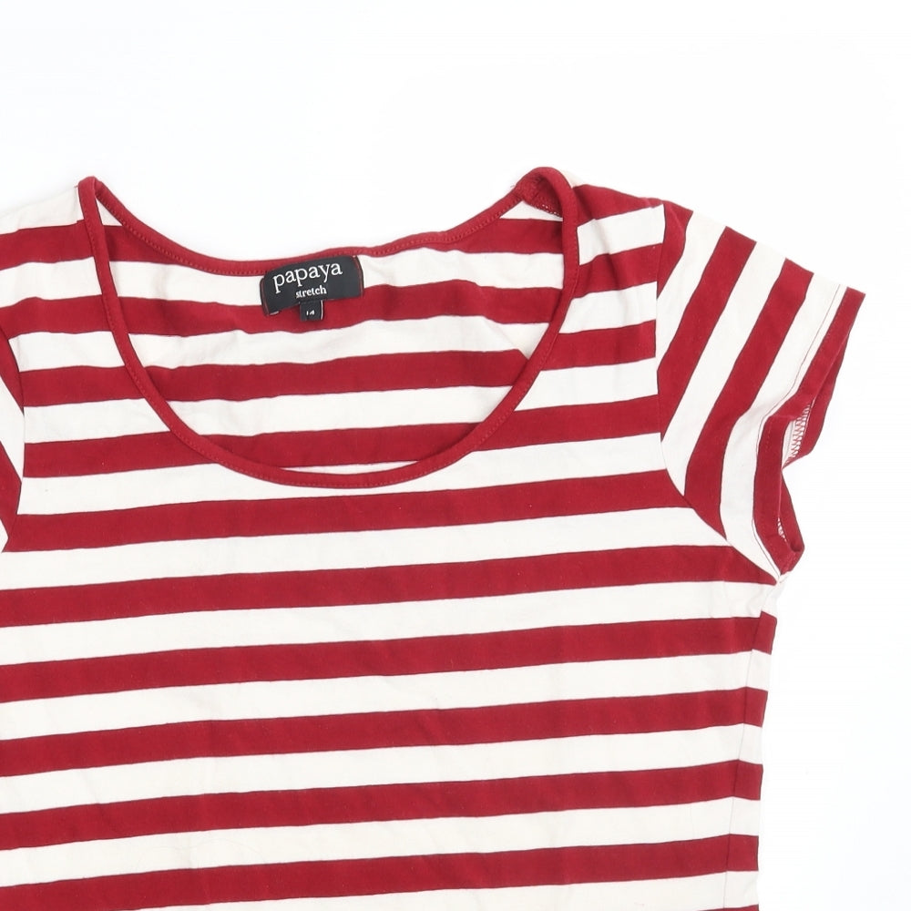 Papaya Womens Red Striped  Basic T-Shirt Size 14