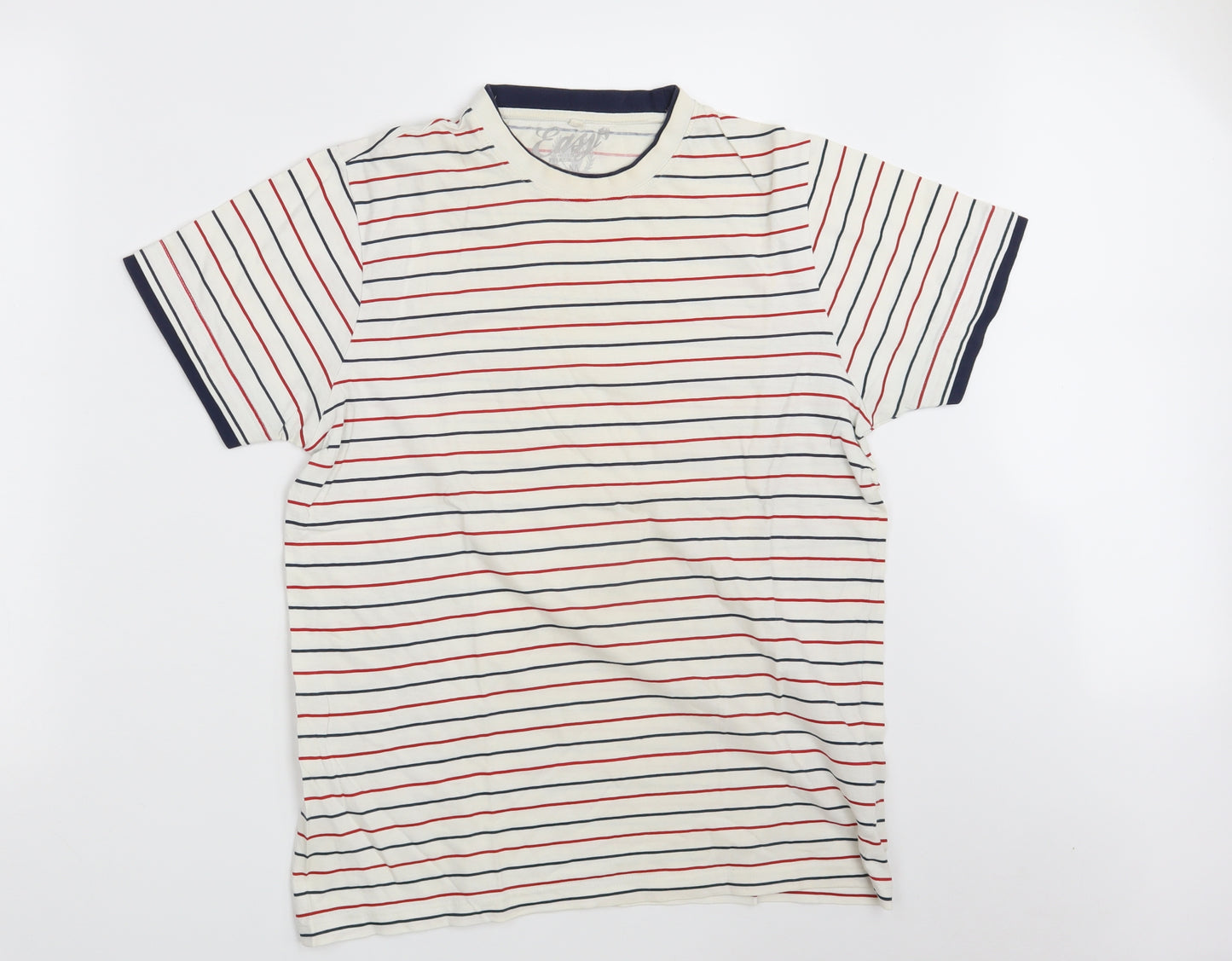 Easy Mens White Striped   T-Shirt Size M
