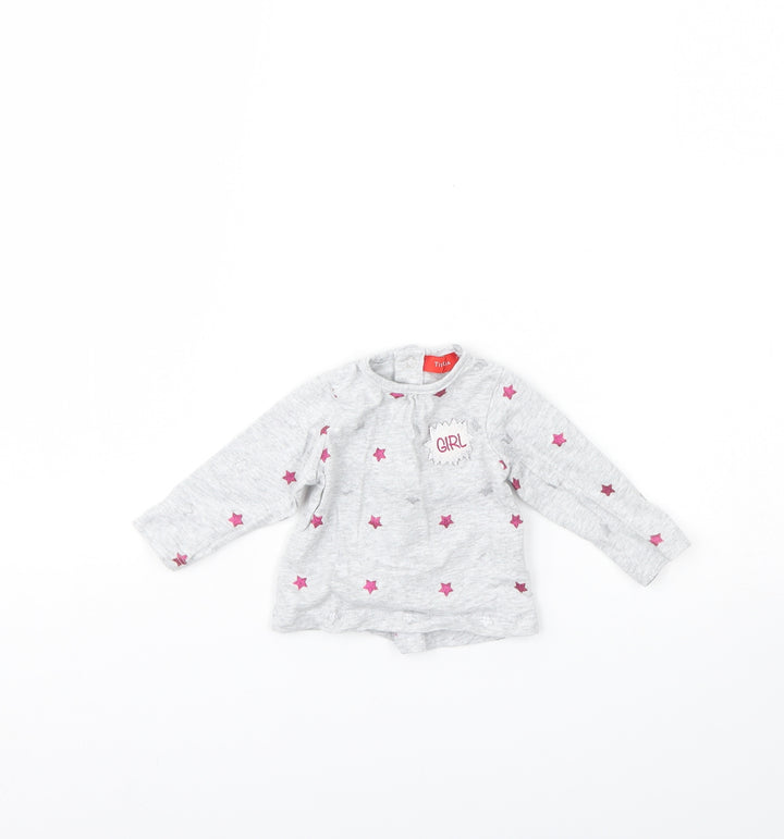 TISSAIA Girls Grey Spotted Basic T-Shirt Size 3-6 Months