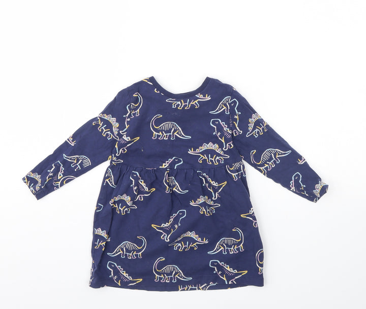 M&S Girls Blue Animal Print  Fit & Flare  Size 18 Months  - Dinosaur