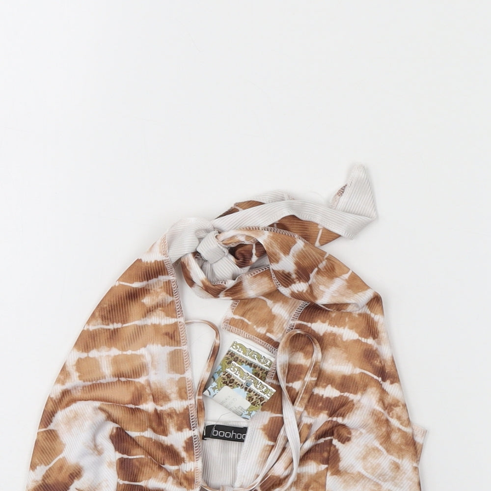 Boohoo Womens Brown Striped  Cropped Tank Size 10