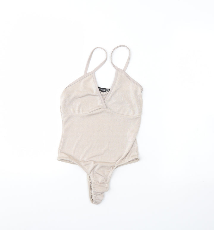 PRETTYLITTLETHING Womens Beige Bodysuit One-Piece Size 10