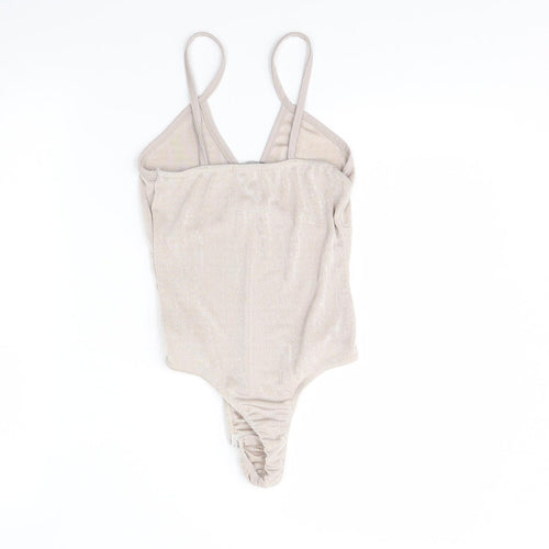 PRETTYLITTLETHING Womens Beige   Bodysuit One-Piece Size 10