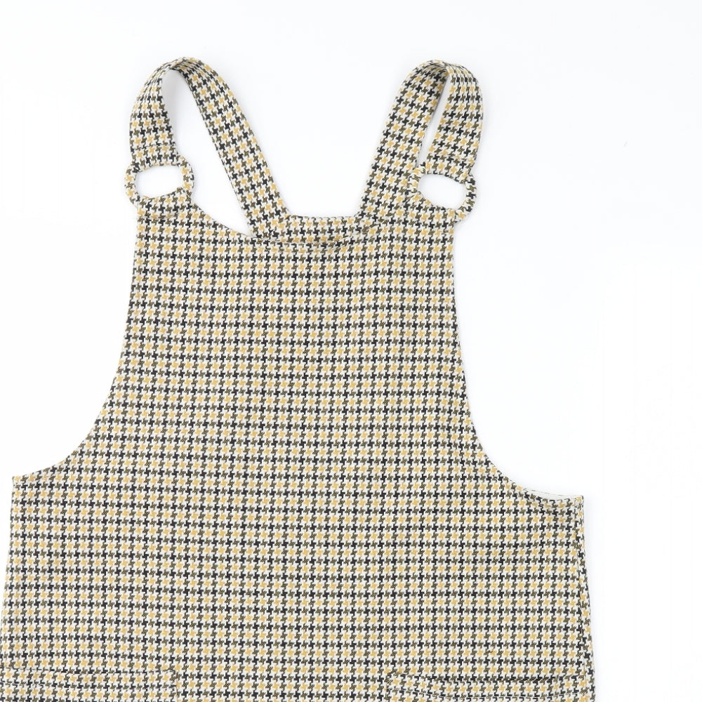 New Look Womens Yellow Herringbone  Pinafore/Dungaree Dress  Size 14