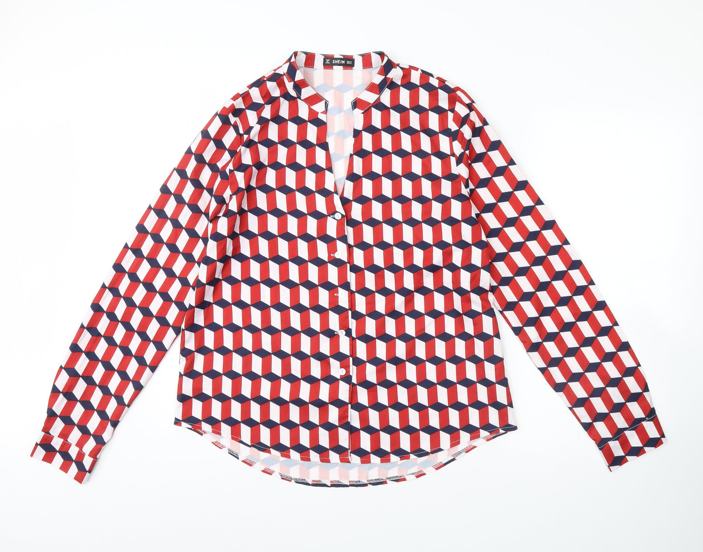 Shein  Womens Red Herringbone  Basic Button-Up Size XL